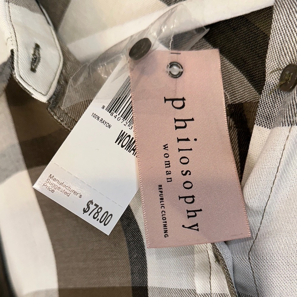 Philosophy Olive and White Checkered Button Down Shirt - Picture 4 of 6